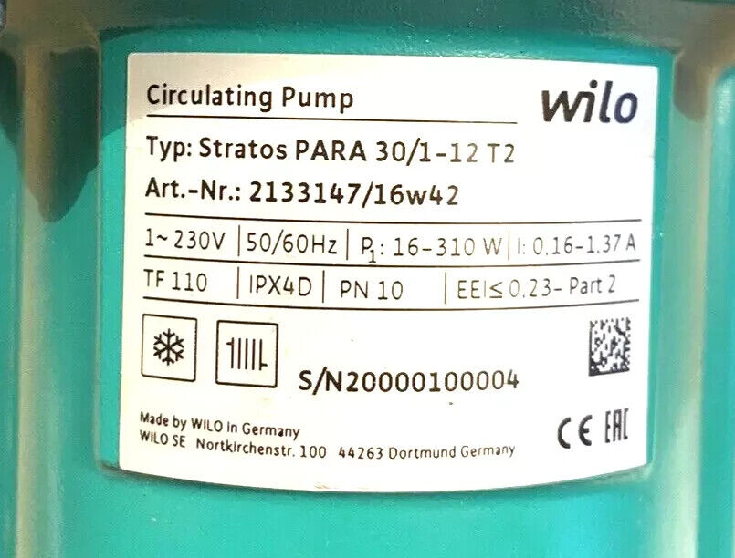 Wilo 2133147 Stratos Para 30 / 1 - 12 T2 Hocheffizienzspumpe 180 mm 230 Volt
